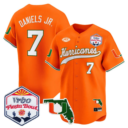 Men's Miami Hurricanes 2026 The Fiesta Bowl & Florida Patch Vapor Baseball Jersey - All Stitched