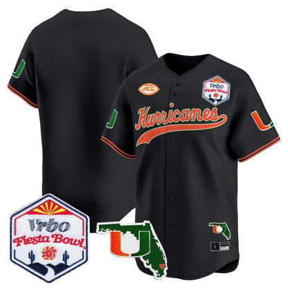 Men's Miami Hurricanes 2026 The Fiesta Bowl & Florida Patch Vapor Baseball Jersey - All Stitched