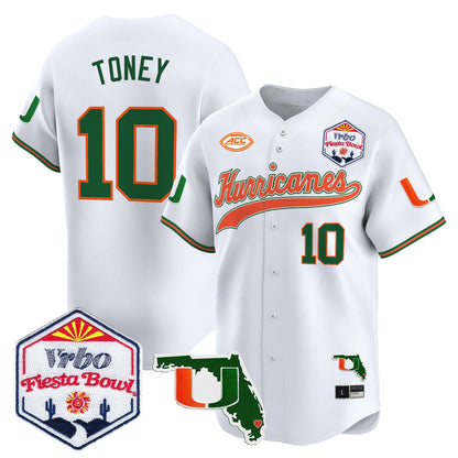Men's Miami Hurricanes 2026 The Fiesta Bowl & Florida Patch Vapor Baseball Jersey - All Stitched