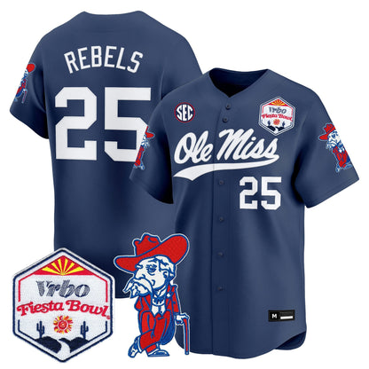 Men's Ole Miss Rebels 2026 The Fiesta Bowl Vapor Baseball Jersey - All Stitched