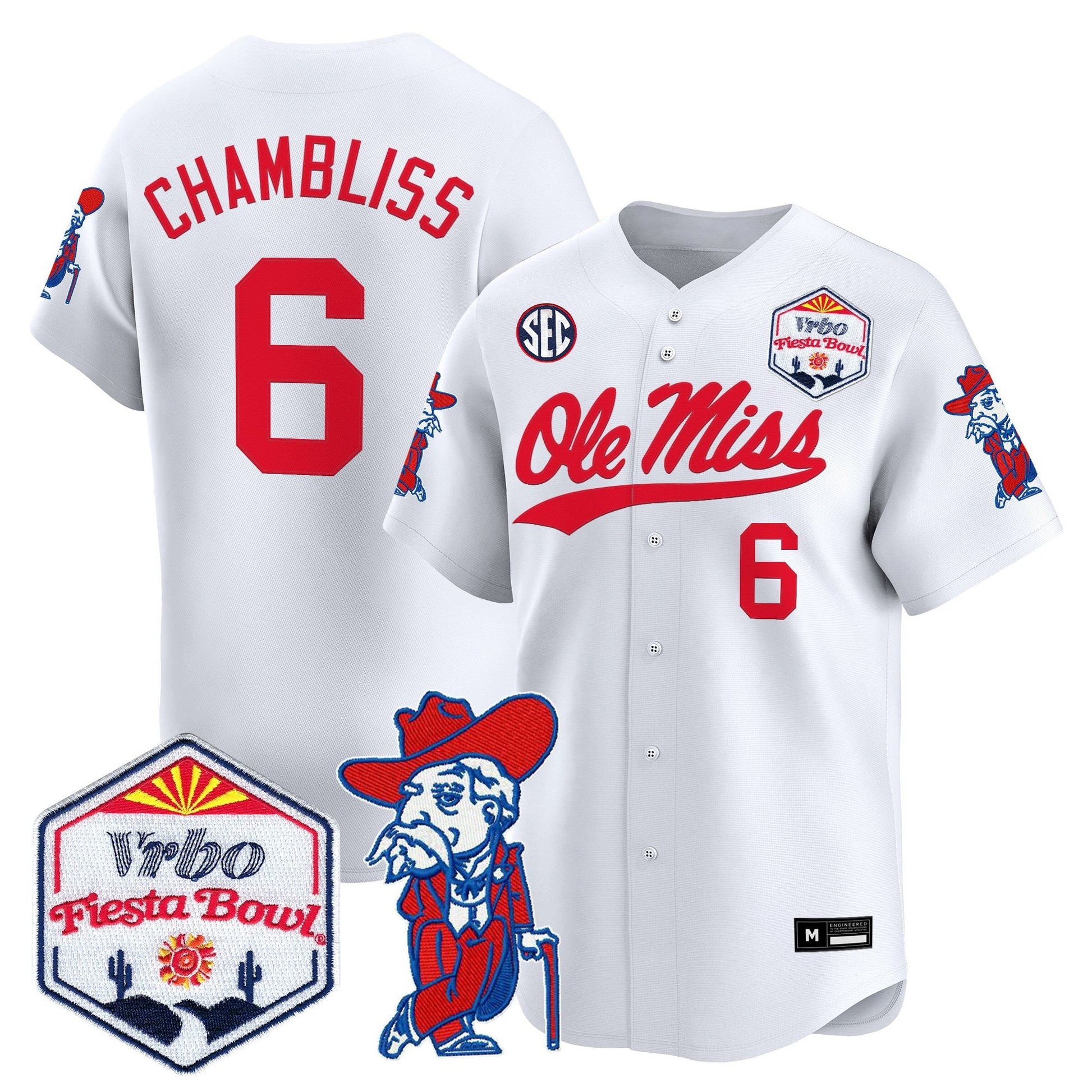 Men's Ole Miss Rebels 2026 The Fiesta Bowl Vapor Baseball Jersey - All Stitched