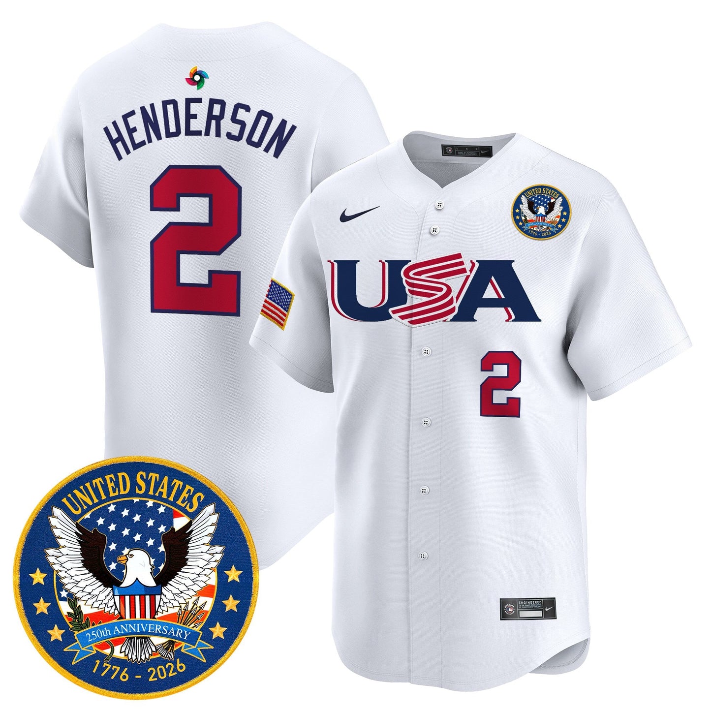 Men's Team USA World Baseball Classic United States 250th Anniversary Patch Vapor Premier Jersey - 2026 Roster - All Stitched
