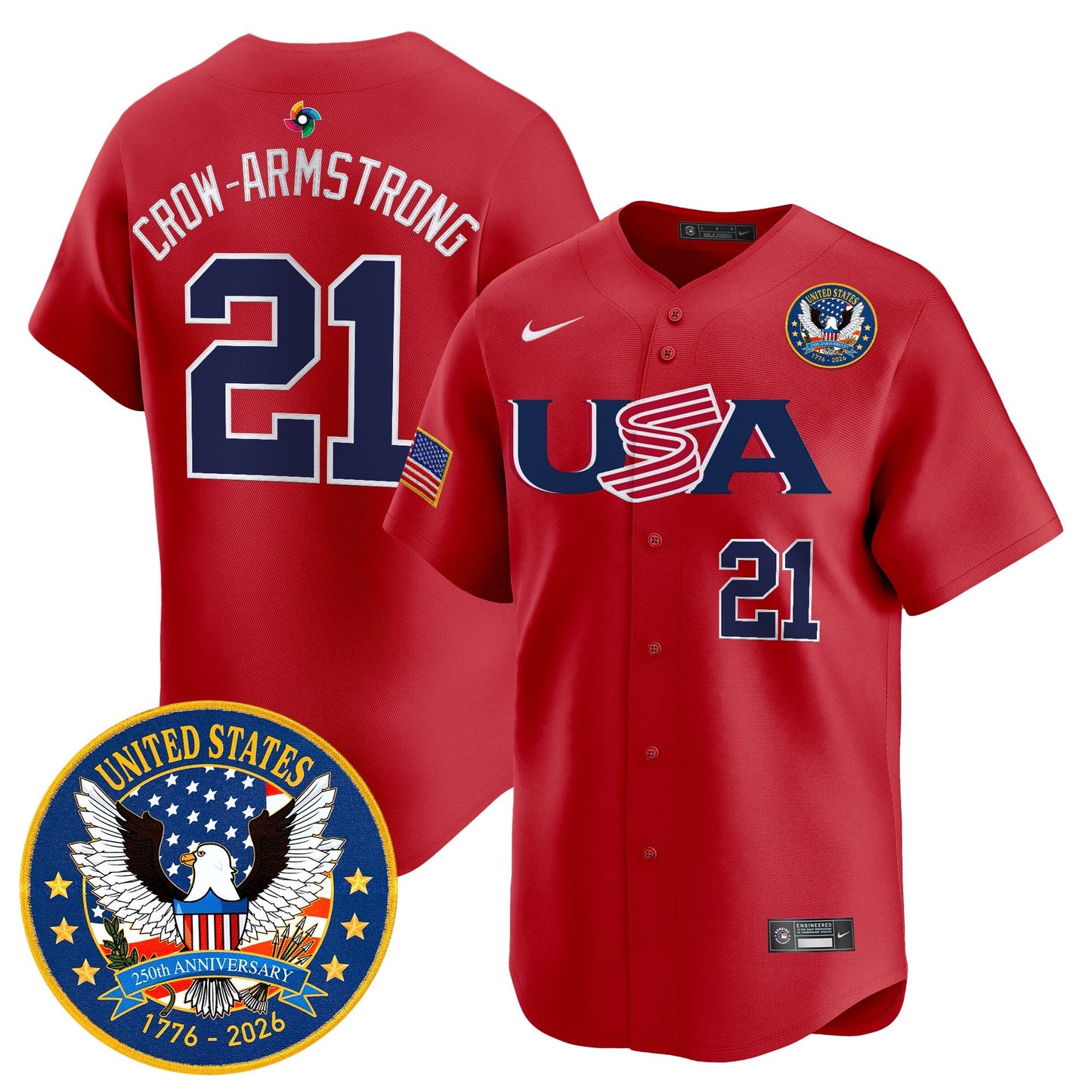 Men's Team USA World Baseball Classic United States 250th Anniversary Patch Vapor Premier Jersey - 2026 Roster - All Stitched
