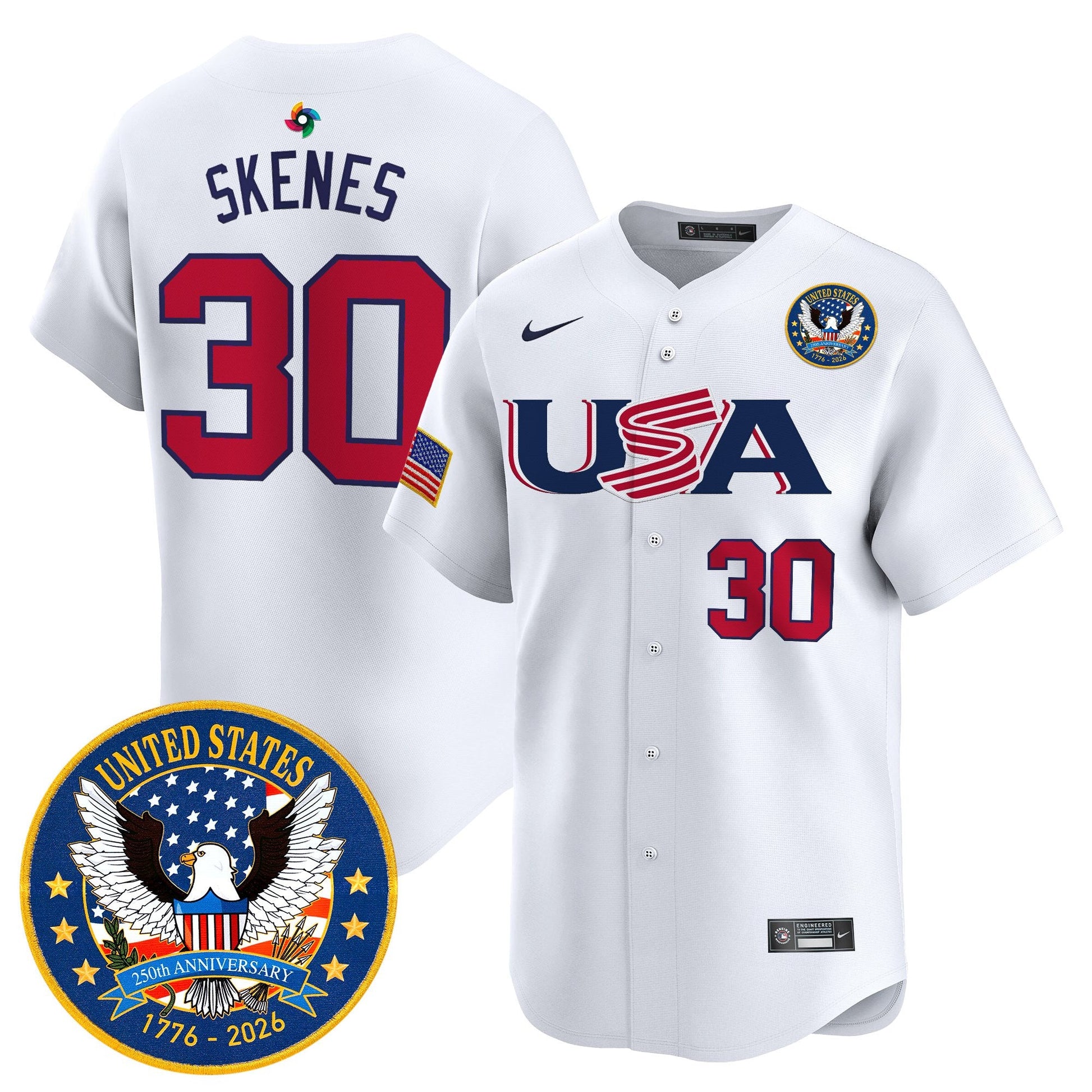 Men's Team USA World Baseball Classic United States 250th Anniversary Patch Vapor Premier Jersey - 2026 Roster - All Stitched