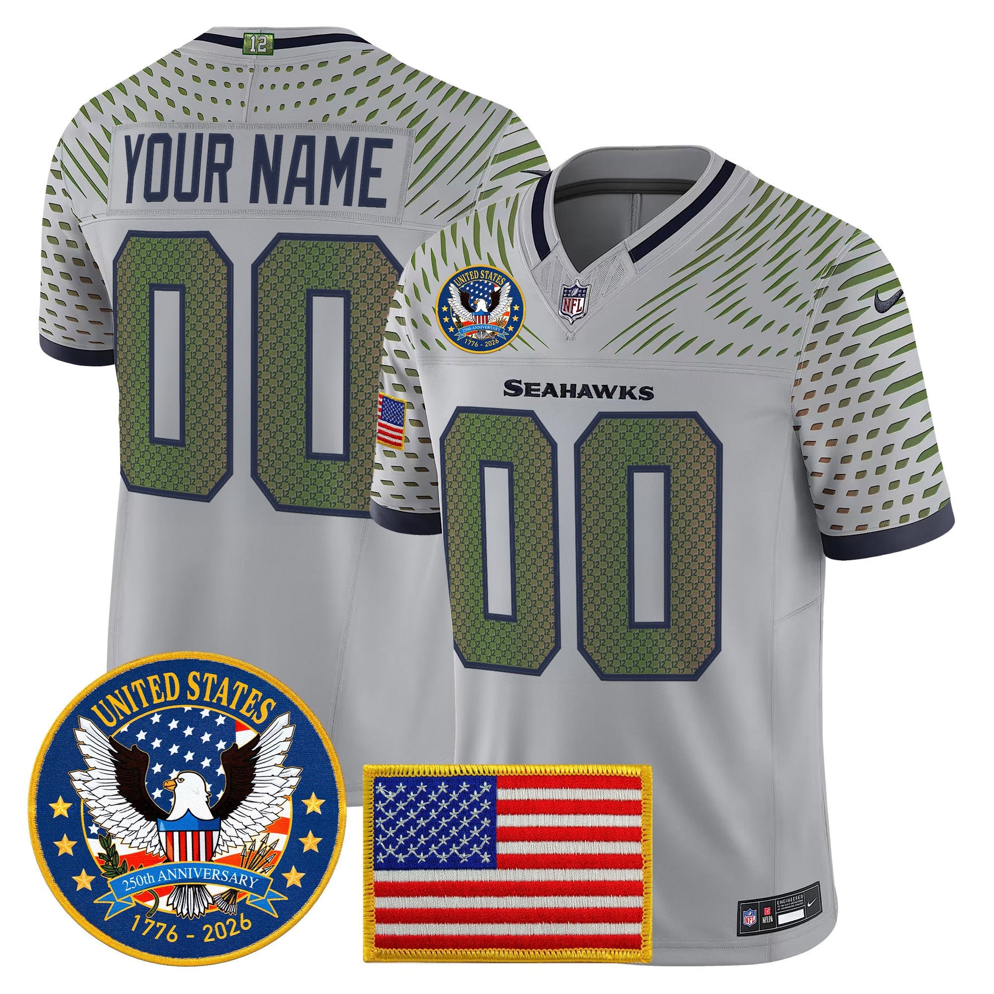 Seattle Seahawks "United States 250th Anniversary Patch" Vapor Limited Custom Jersey - All Stitched