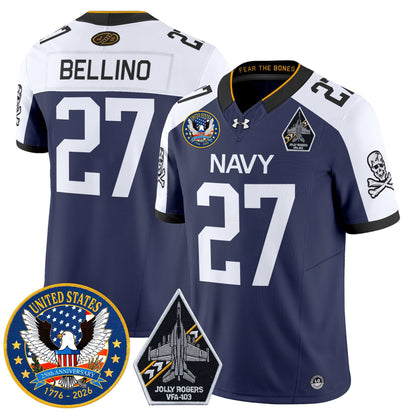 Men's Navy Midshipmen "United States 250th Anniversary Patch" Vapor Limited Jersey - Jolly Rogers Edition - All Stitched