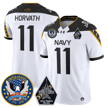 Men's Navy Midshipmen "United States 250th Anniversary Patch" Vapor Limited Jersey - Jolly Rogers Edition - All Stitched