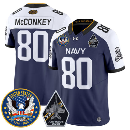 Men's Navy Midshipmen "United States 250th Anniversary Patch" Vapor Limited Jersey - Jolly Rogers Edition - All Stitched