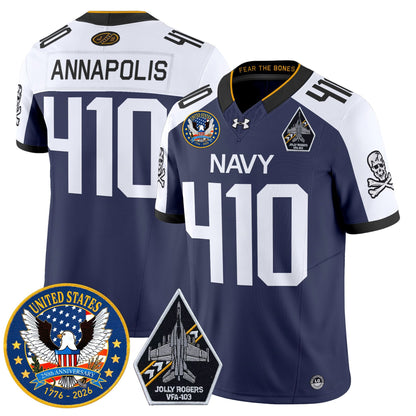 Men's Navy Midshipmen "United States 250th Anniversary Patch" Vapor Limited Jersey - Jolly Rogers Edition - All Stitched