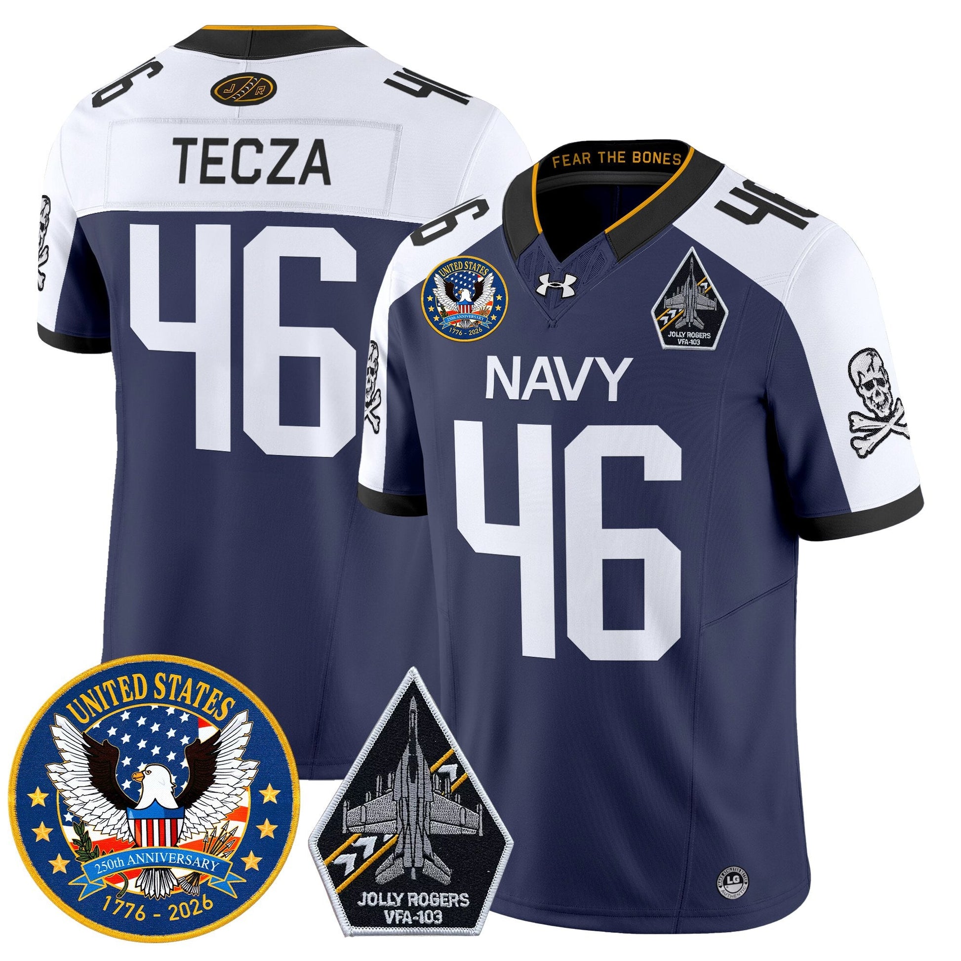 Men's Navy Midshipmen "United States 250th Anniversary Patch" Vapor Limited Jersey - Jolly Rogers Edition - All Stitched