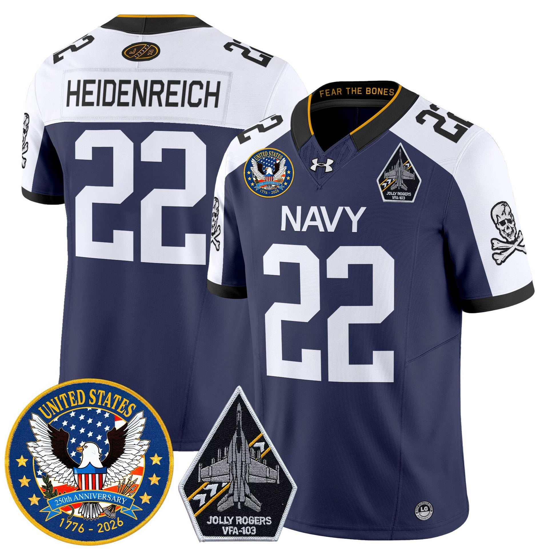 Men's Navy Midshipmen "United States 250th Anniversary Patch" Vapor Limited Jersey - Jolly Rogers Edition - All Stitched