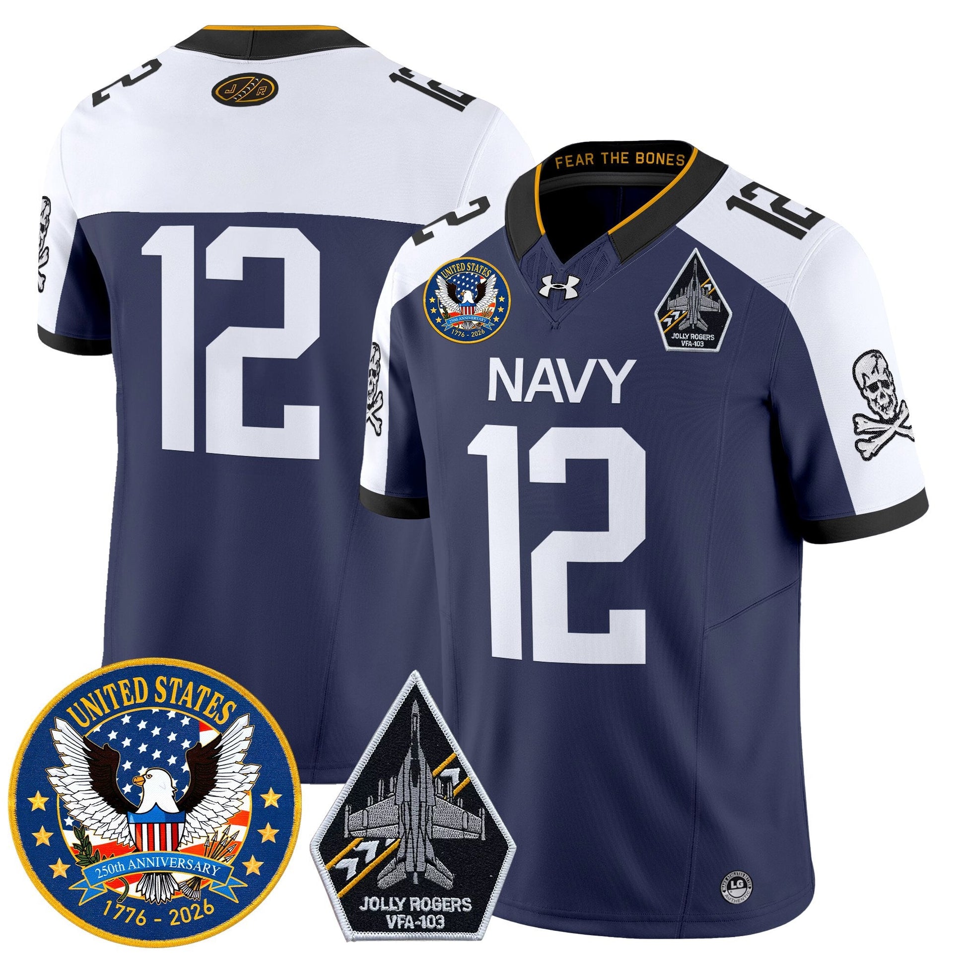 Men's Navy Midshipmen "United States 250th Anniversary Patch" Vapor Limited Jersey - Jolly Rogers Edition - All Stitched