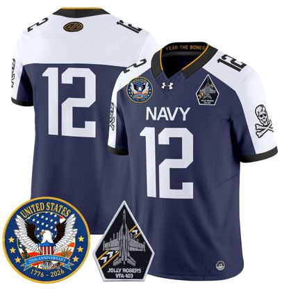 Men's Navy Midshipmen "United States 250th Anniversary Patch" Vapor Limited Jersey - Jolly Rogers Edition - All Stitched