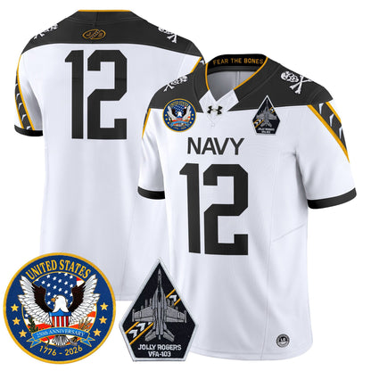 Men's Navy Midshipmen "United States 250th Anniversary Patch" Vapor Limited Jersey - Jolly Rogers Edition - All Stitched