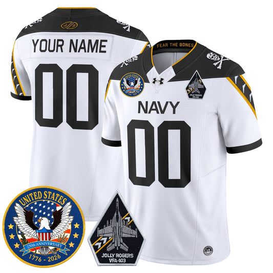 Navy Midshipmen "United States 250th Anniversary Patch" Vapor Limited Custom Jersey - Jolly Rogers Edition - All Stitched