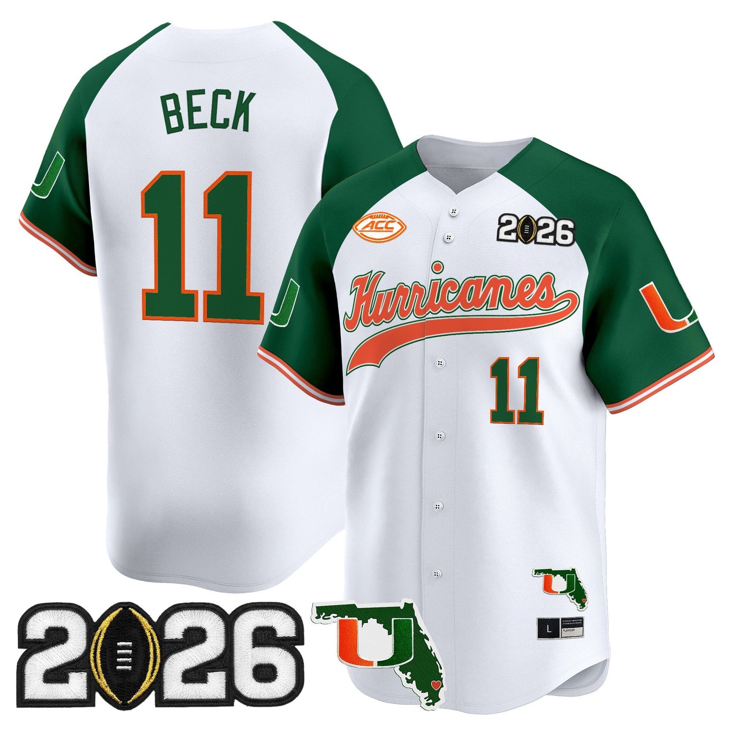 Men's Miami Hurricanes 2026 CFP Final & Florida Patch Vapor Baseball Jersey - All Stitched