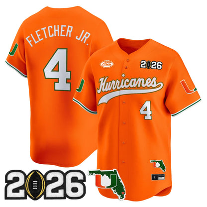 Men's Miami Hurricanes 2026 CFP Final & Florida Patch Vapor Baseball Jersey - All Stitched