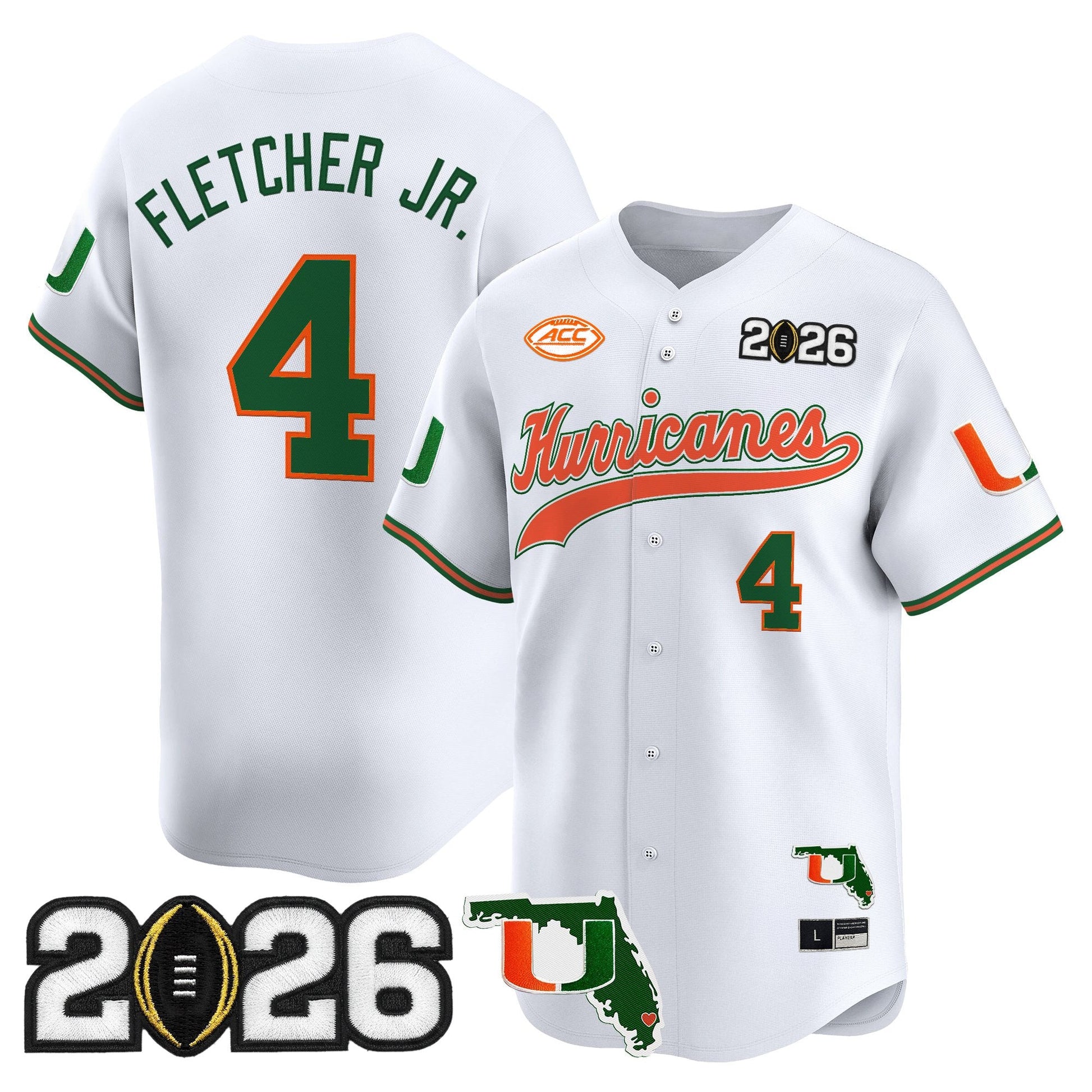 Men's Miami Hurricanes 2026 CFP Final & Florida Patch Vapor Baseball Jersey - All Stitched