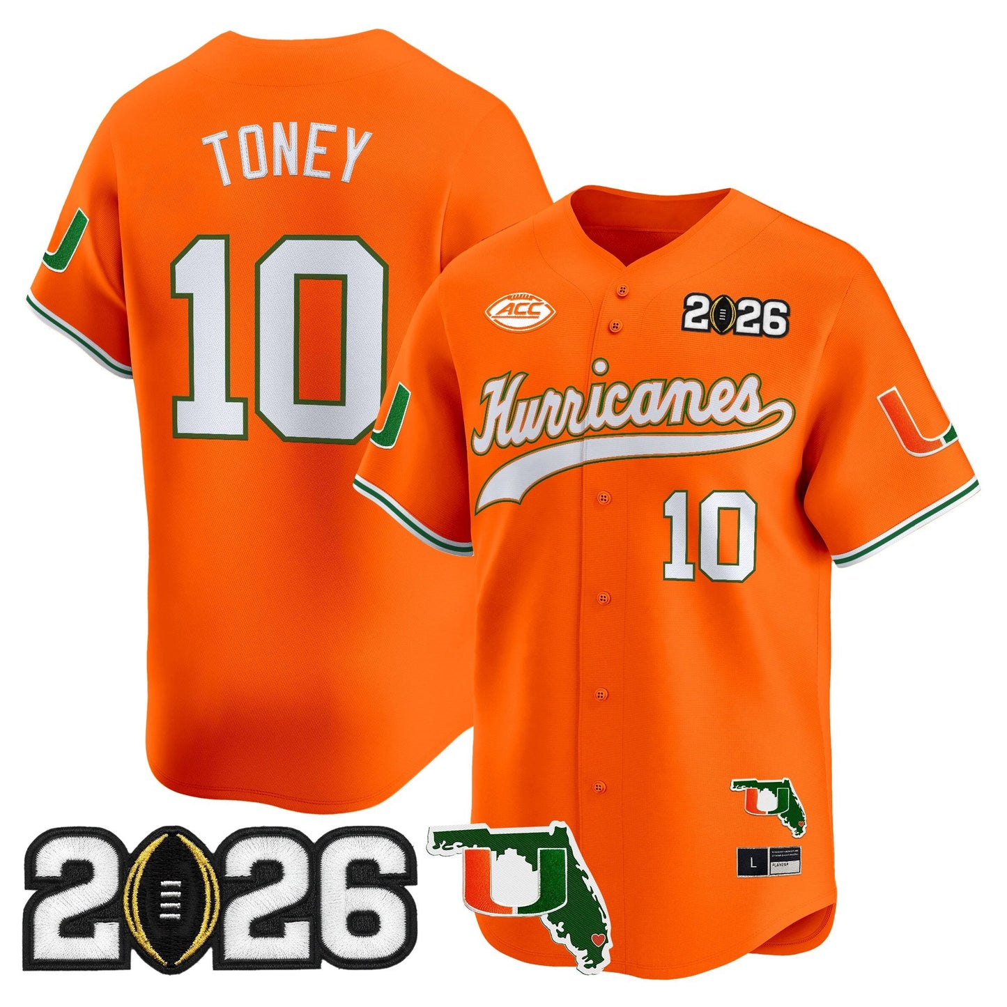 Men's Miami Hurricanes 2026 CFP Final & Florida Patch Vapor Baseball Jersey - All Stitched