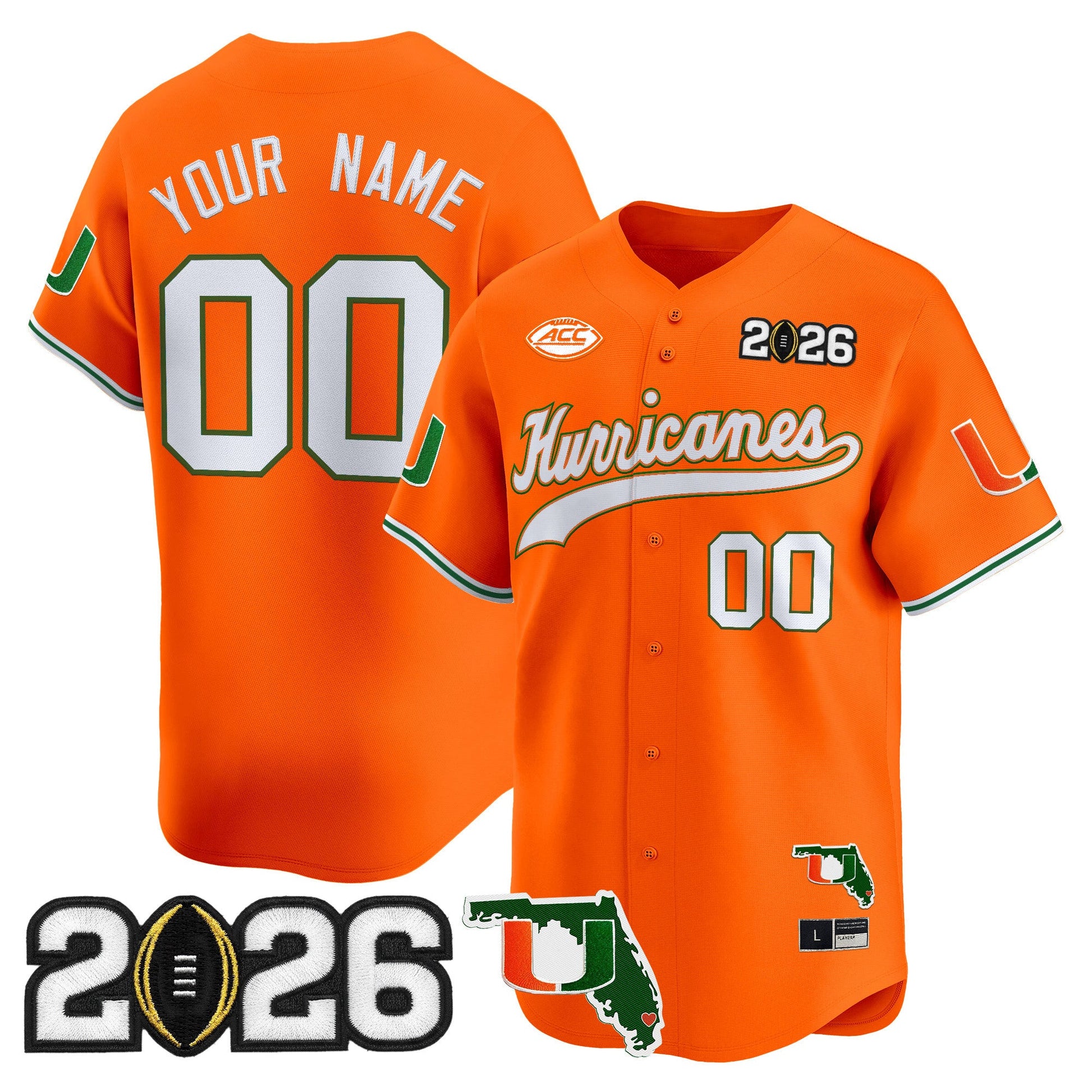 Miami Hurricanes 2026 CFP Final & Florida Patch Vapor Baseball Custom Jersey - All Stitched