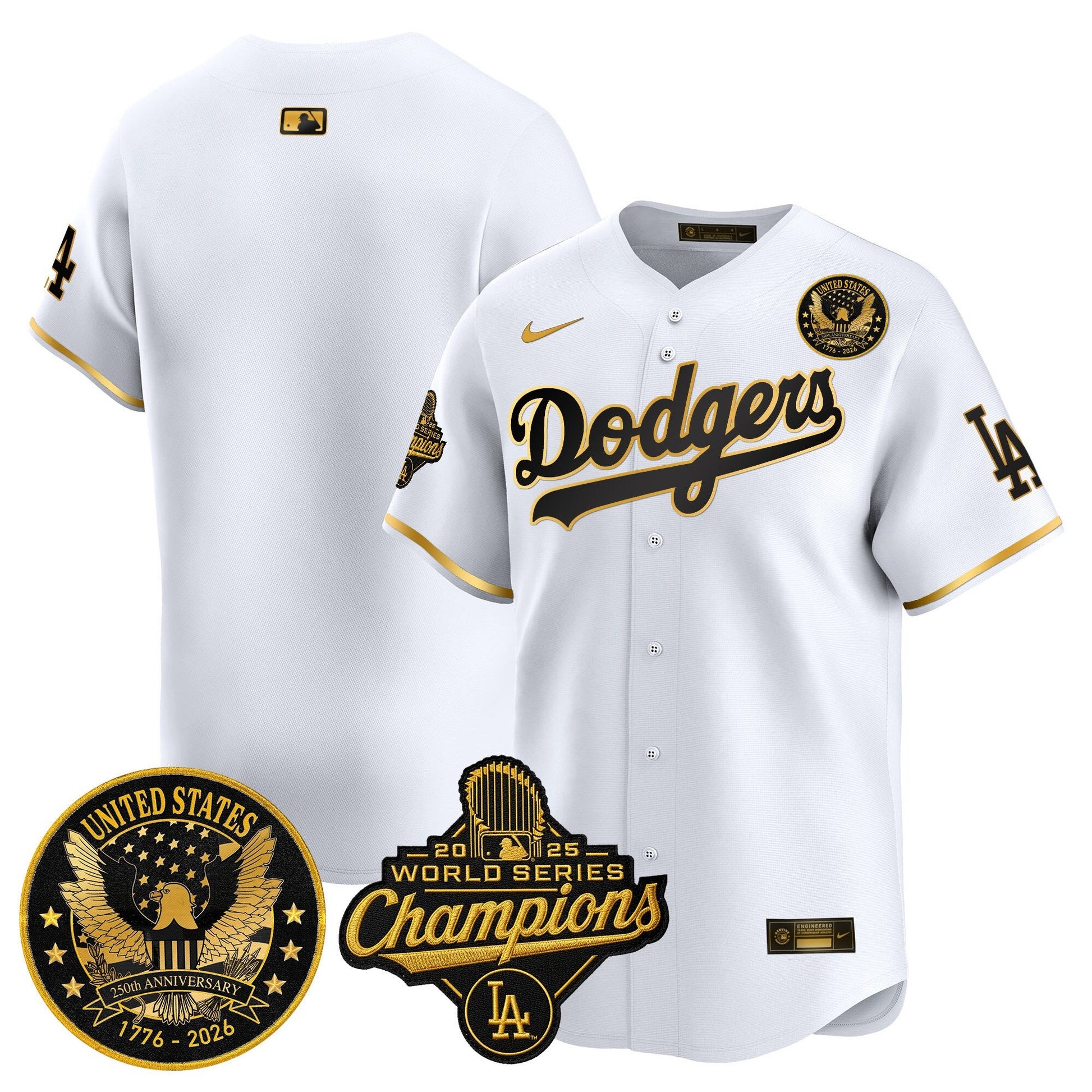 Men's Dodgers 2025 World Series Champions & America 250th Patch Vapor Premier Limited Jersey - All Stitched