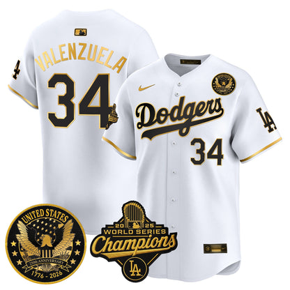 Men's Dodgers 2025 World Series Champions & America 250th Patch Vapor Premier Limited Jersey - All Stitched