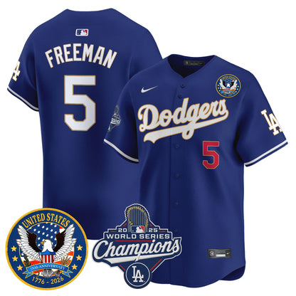 Men's Dodgers 2025 World Series Champions & America 250th Patch Vapor Premier Limited Jersey - All Stitched