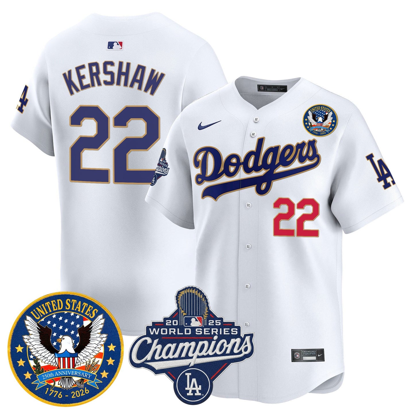 Men's Dodgers 2025 World Series Champions & America 250th Patch Vapor Premier Limited Jersey - All Stitched