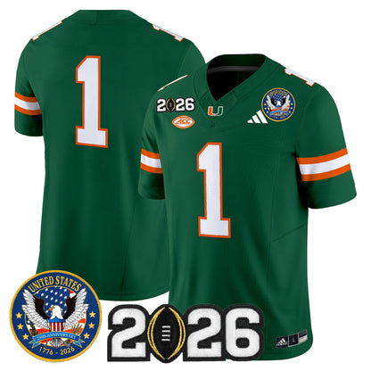 Men's Miami Hurricanes "United States 250th Anniversary & 2026 CFP Final Patch" Vapor Limited Jersey - All Stitched