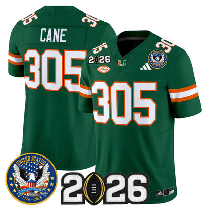Men's Miami Hurricanes "United States 250th Anniversary & 2026 CFP Final Patch" Vapor Limited Jersey - All Stitched