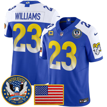 Men's Los Angeles Rams 2025 "United States 250th Anniversary Patch" Vapor Limited Jersey - All Stitched