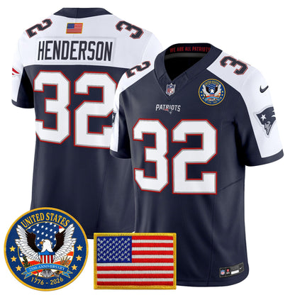 Men's New England Patriots "United States 250th Anniversary Patch" Vapor Limited Jersey - All Stitched