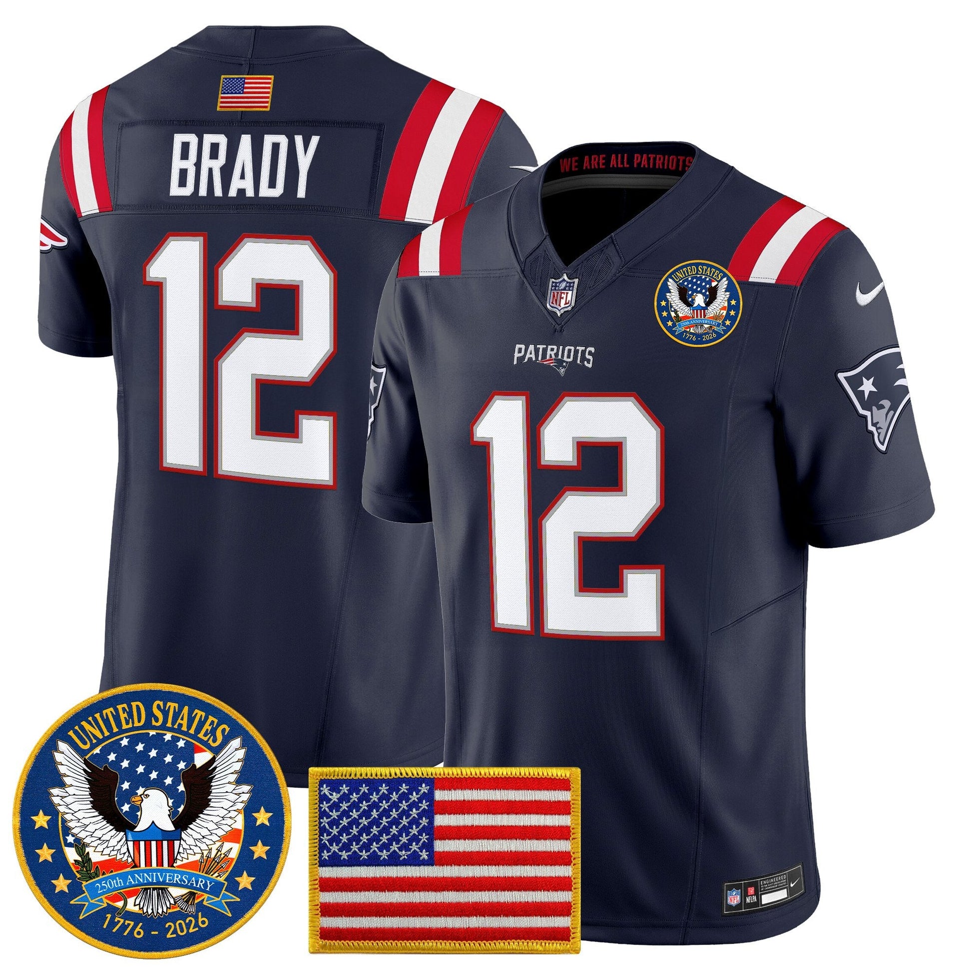 Men's New England Patriots "United States 250th Anniversary Patch" Vapor Limited Jersey - All Stitched