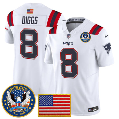 Men's New England Patriots "United States 250th Anniversary Patch" Vapor Limited Jersey - All Stitched