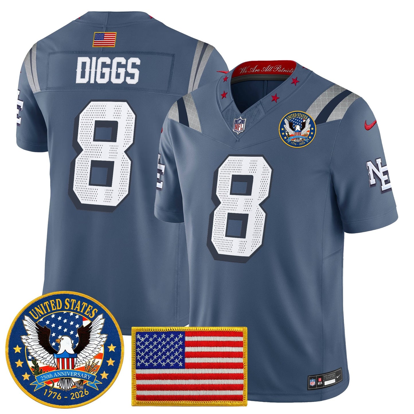 Men's New England Patriots "United States 250th Anniversary Patch" Vapor Limited Jersey - All Stitched