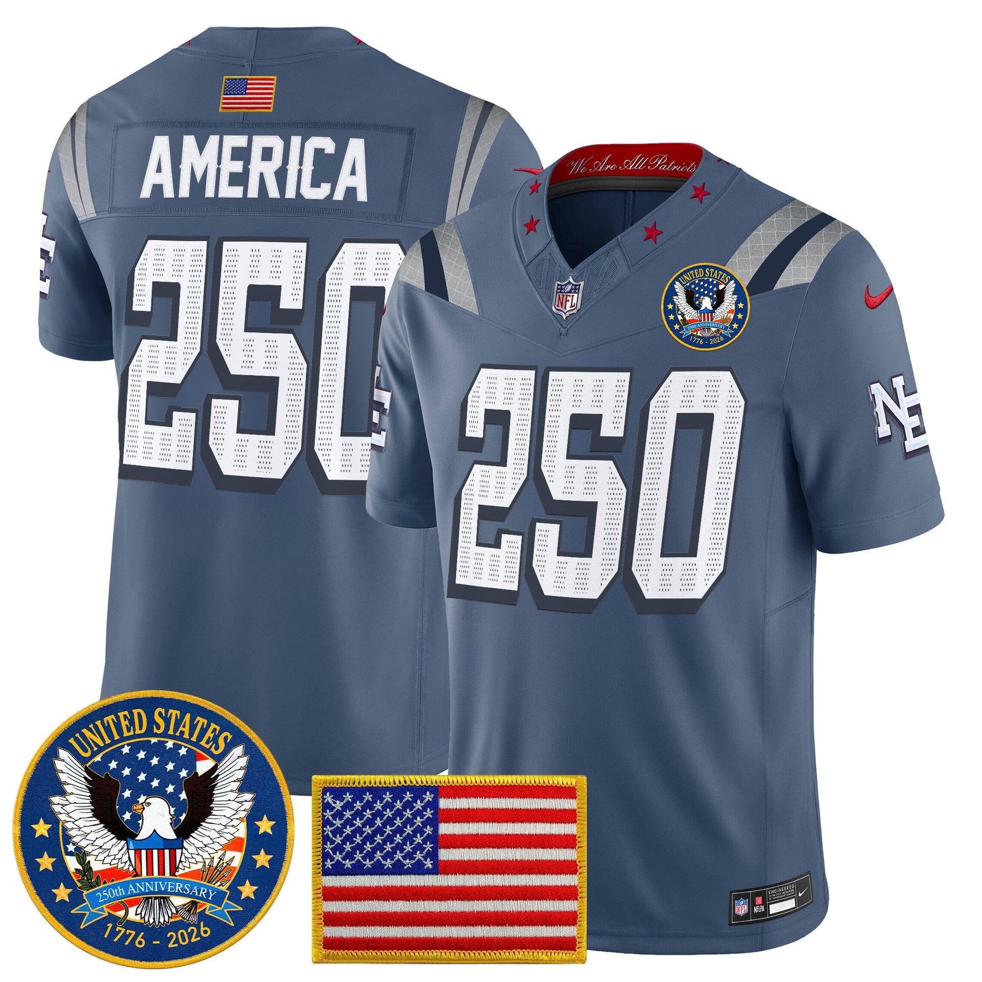 Men's New England Patriots "United States 250th Anniversary Patch" Vapor Limited Jersey - All Stitched