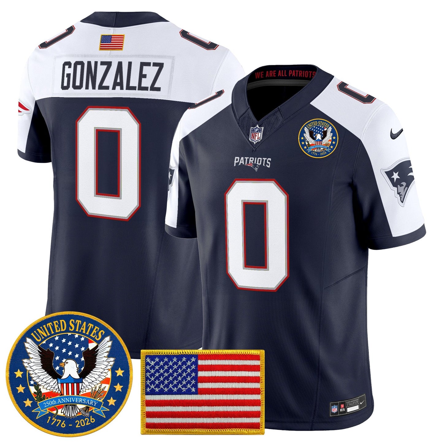 Men's New England Patriots "United States 250th Anniversary Patch" Vapor Limited Jersey - All Stitched