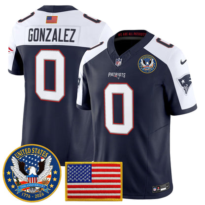 Men's New England Patriots "United States 250th Anniversary Patch" Vapor Limited Jersey - All Stitched