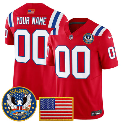 New England Patriots "United States 250th Anniversary Patch" Vapor Limited Custom Jersey - All Stitched