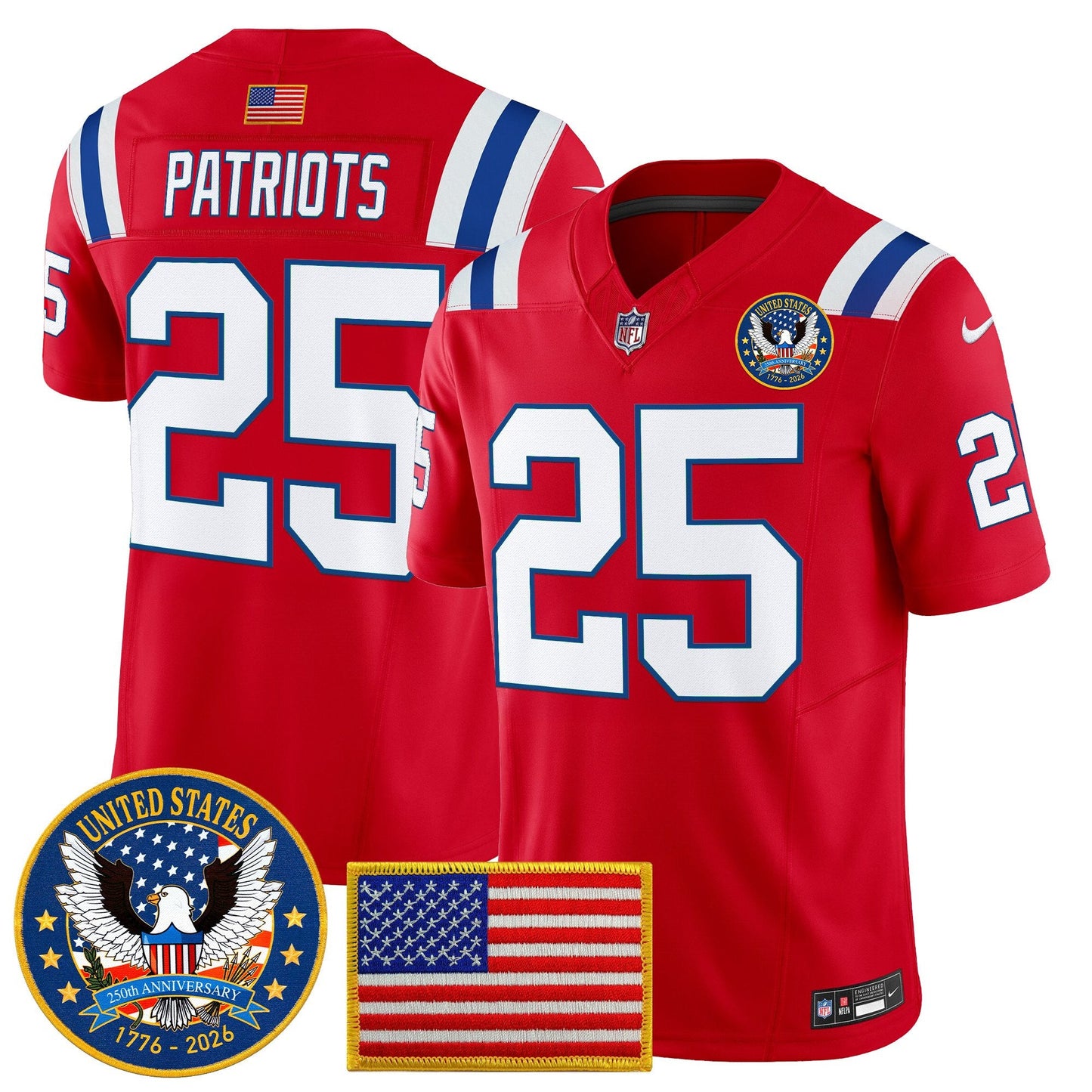 Men's New England Patriots "United States 250th Anniversary Patch" Vapor Limited Jersey - All Stitched