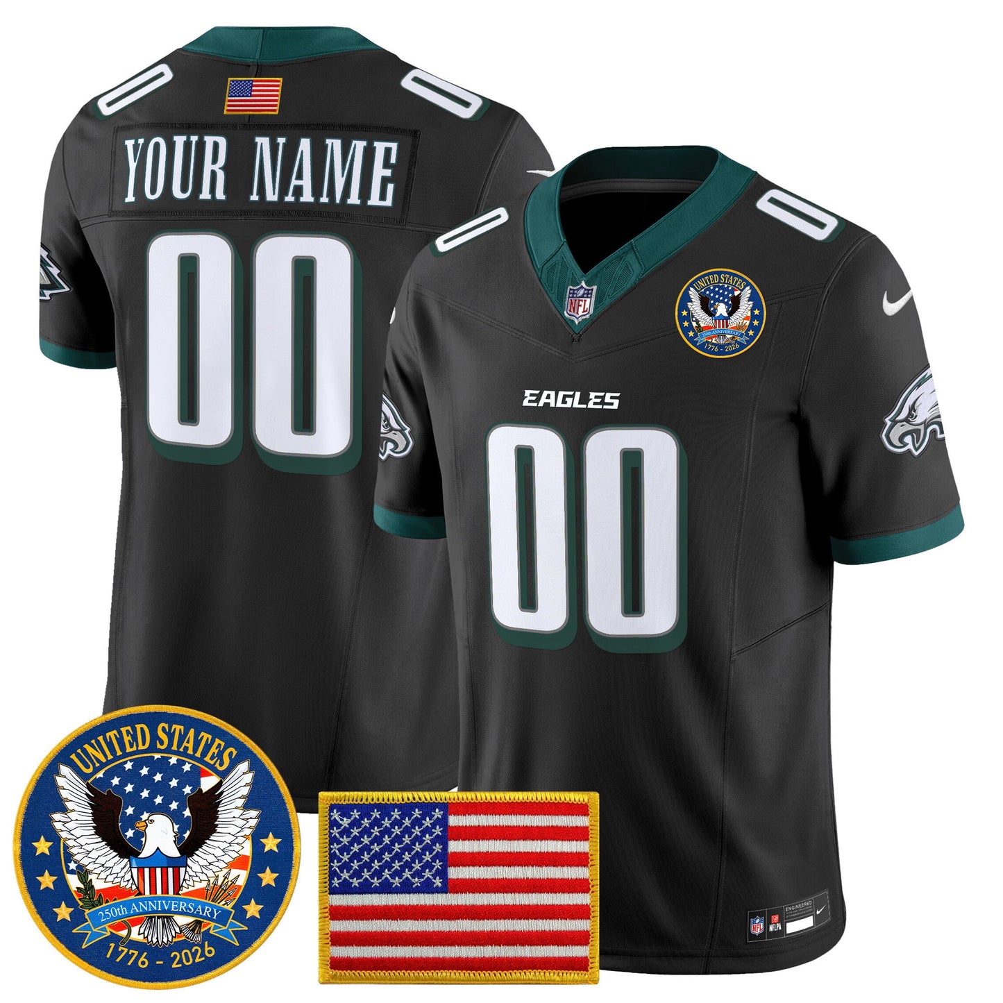 Philadelphia Eagles "United States 250th Anniversary Patch" Vapor Limited Custom Jersey - All Stitched