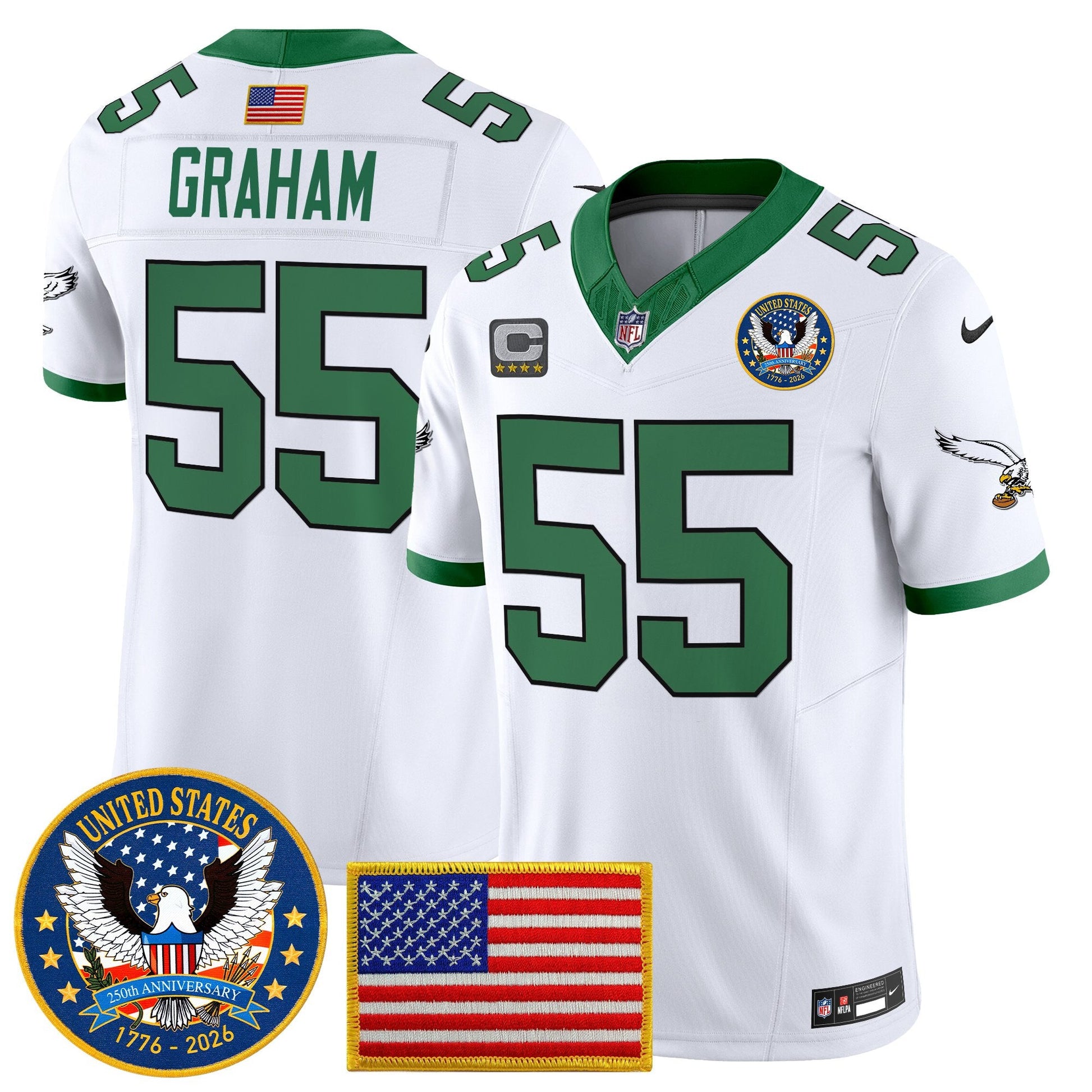 Men's Philadelphia Eagles "United States 250th Anniversary Patch" Vapor Limited Jersey - All Stitched