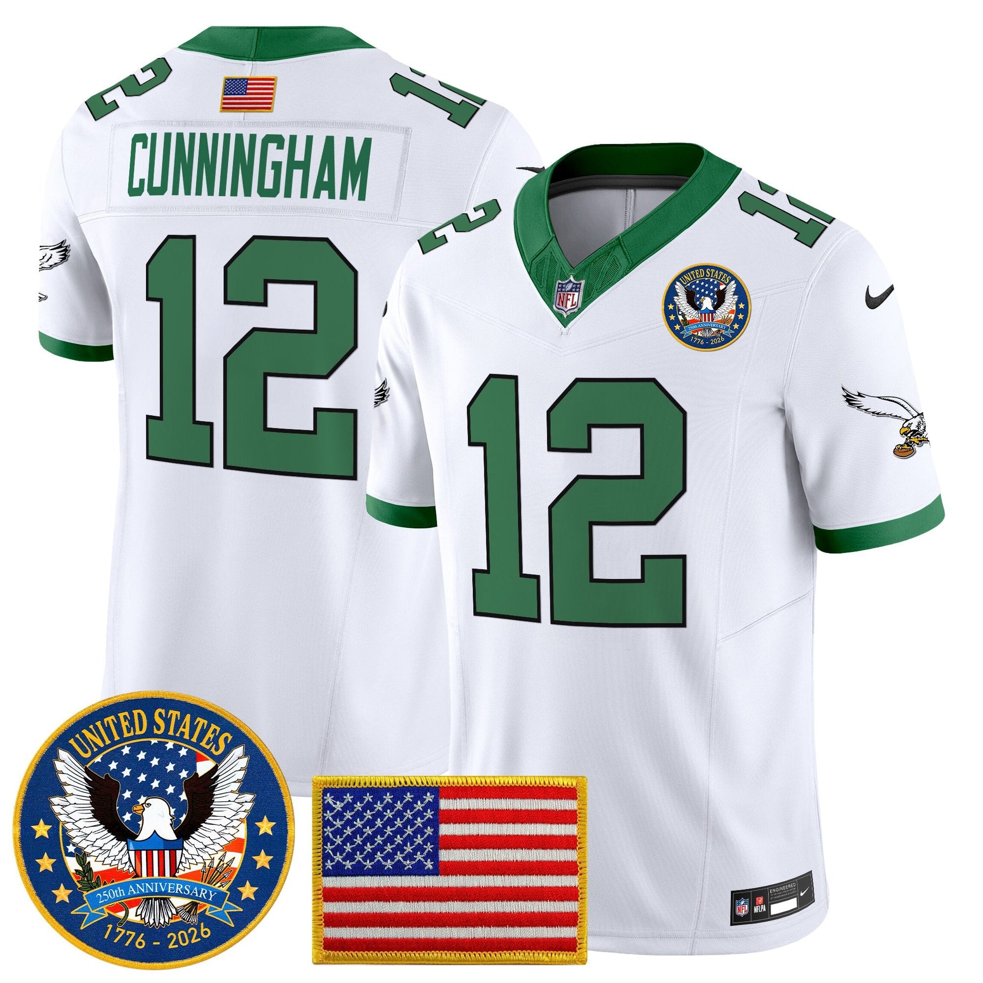 Men's Philadelphia Eagles "United States 250th Anniversary Patch" Vapor Limited Jersey - All Stitched
