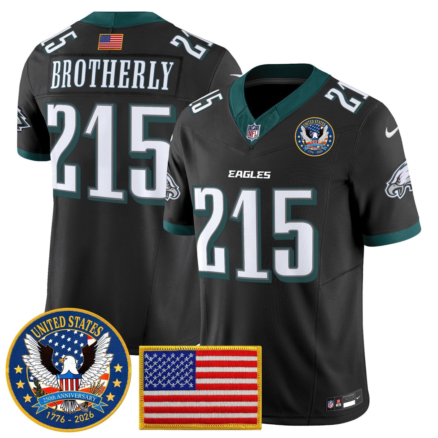 Men's Philadelphia Eagles "United States 250th Anniversary Patch" Vapor Limited Jersey - All Stitched