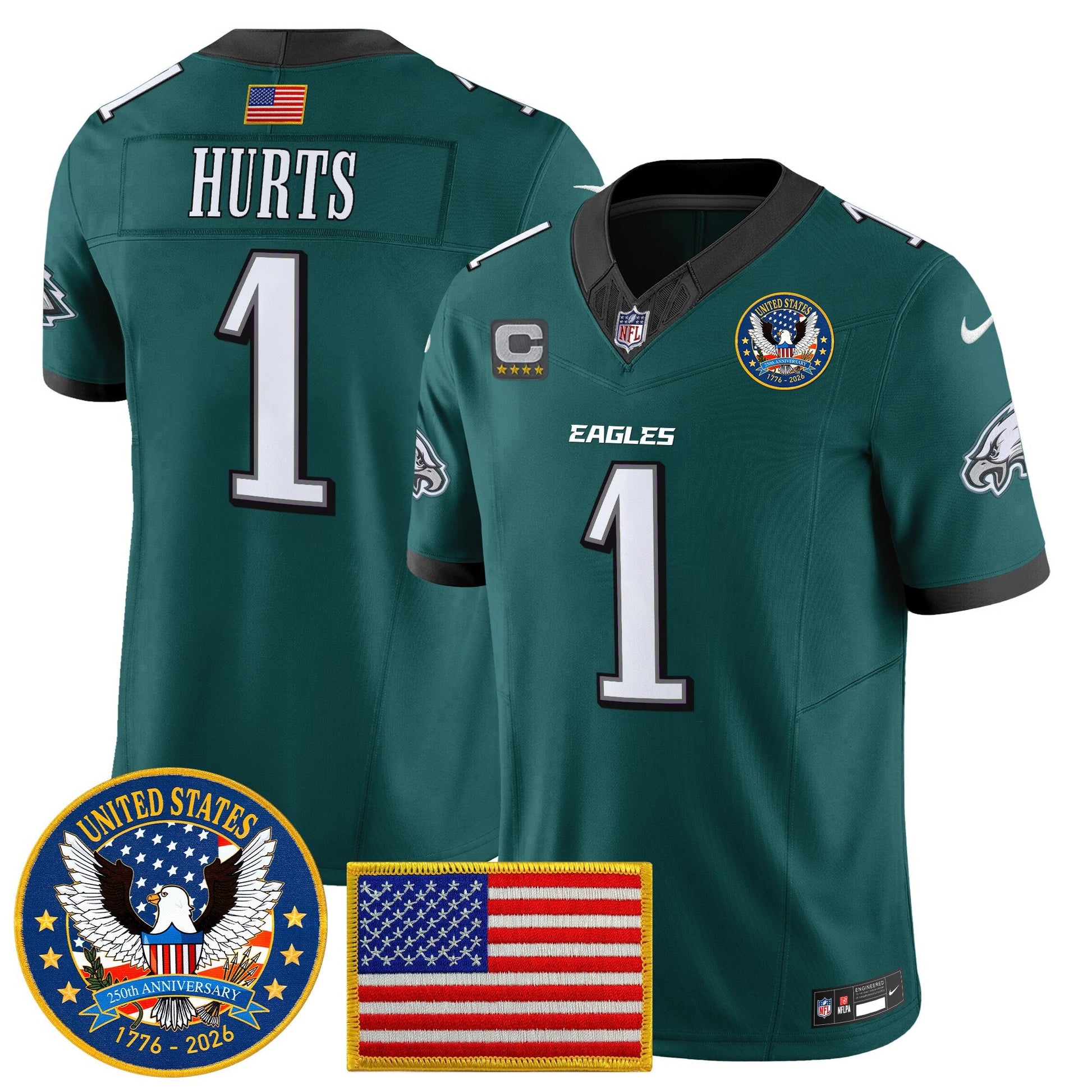 Men's Philadelphia Eagles "United States 250th Anniversary Patch" Vapor Limited Jersey - All Stitched