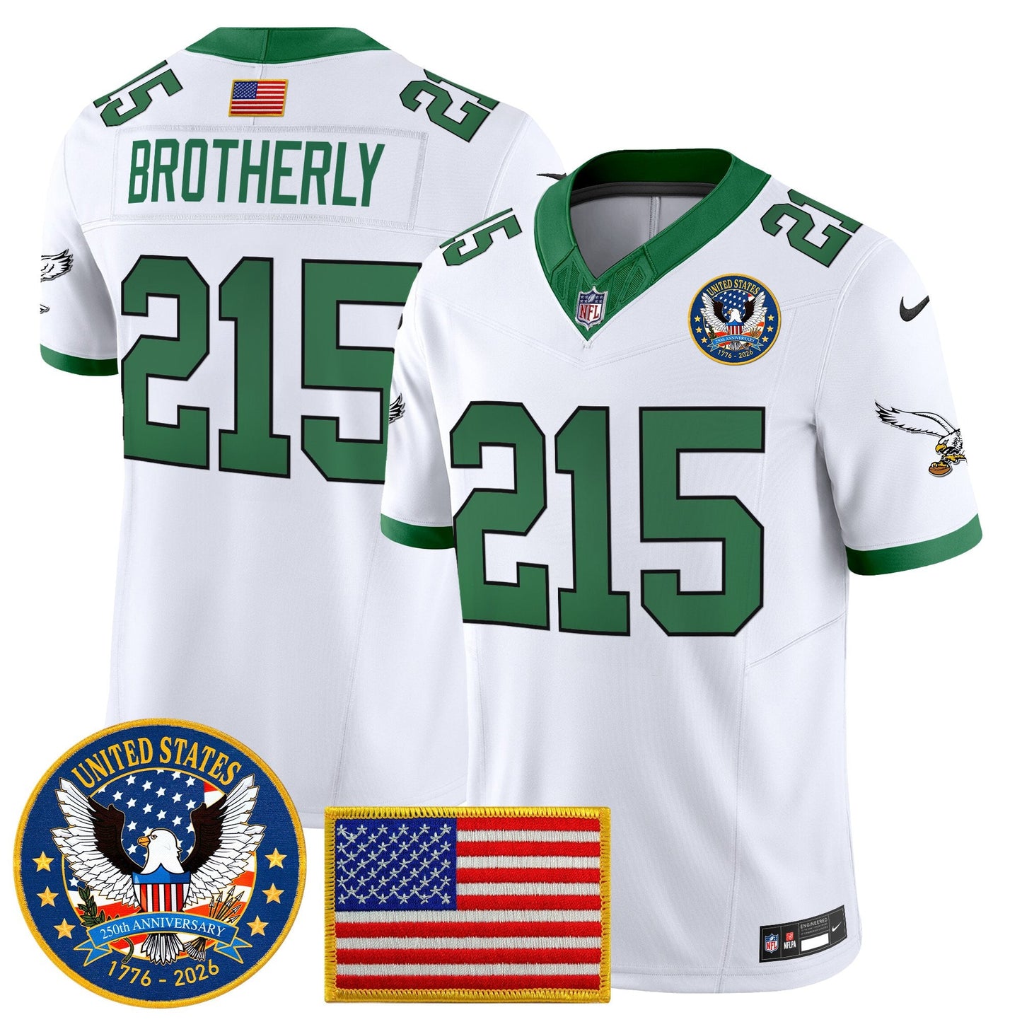 Men's Philadelphia Eagles "United States 250th Anniversary Patch" Vapor Limited Jersey - All Stitched