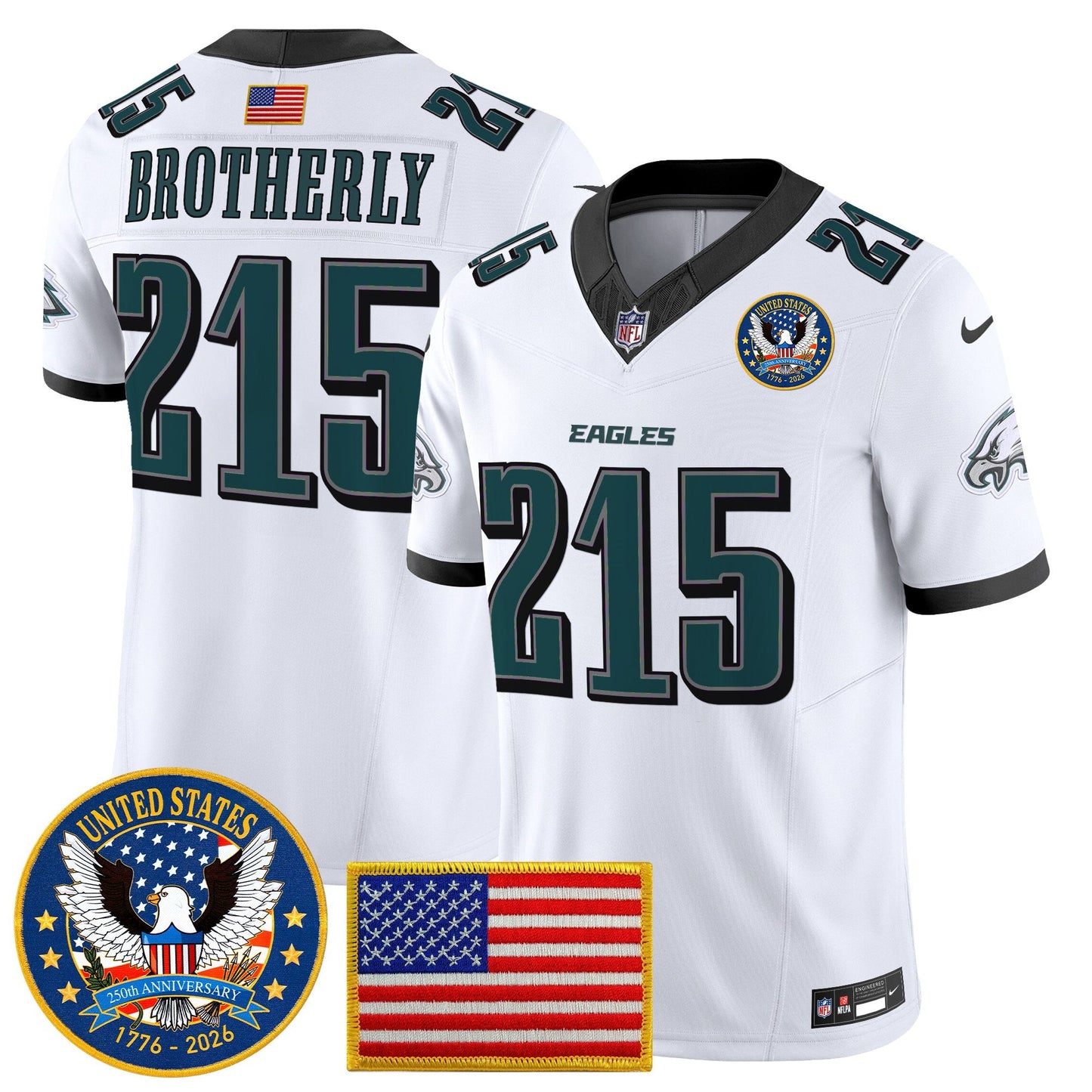 Men's Philadelphia Eagles "United States 250th Anniversary Patch" Vapor Limited Jersey - All Stitched
