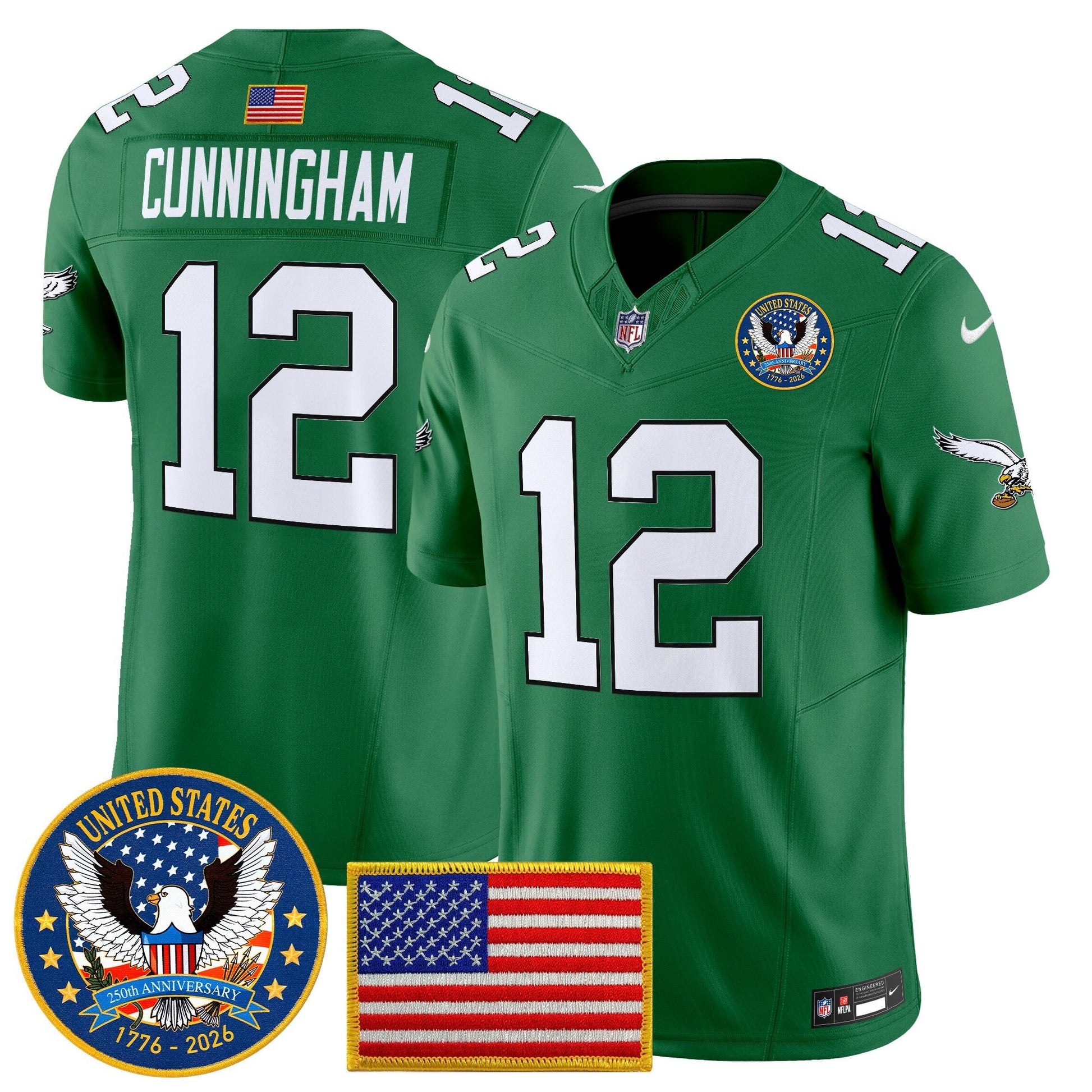 Men's Philadelphia Eagles "United States 250th Anniversary Patch" Vapor Limited Jersey - All Stitched