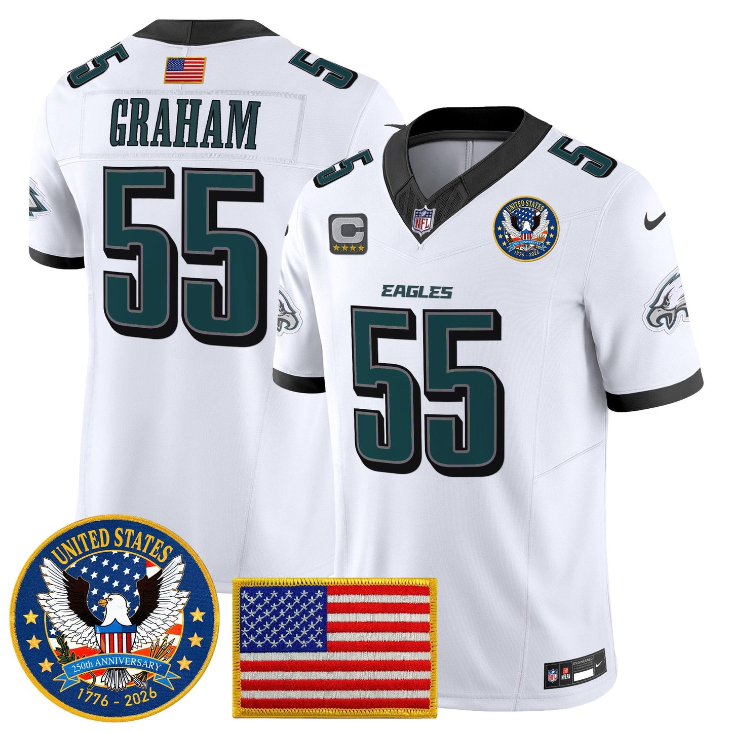 Men's Philadelphia Eagles "United States 250th Anniversary Patch" Vapor Limited Jersey - All Stitched