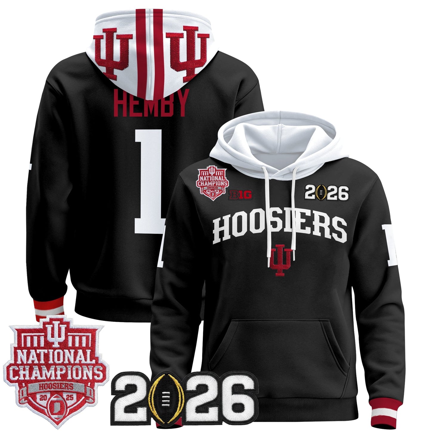 Men's Indiana Hoosiers 2025 National Champions & 2026 CFP Final Patch Premium Pullover Hoodie - All Stitched